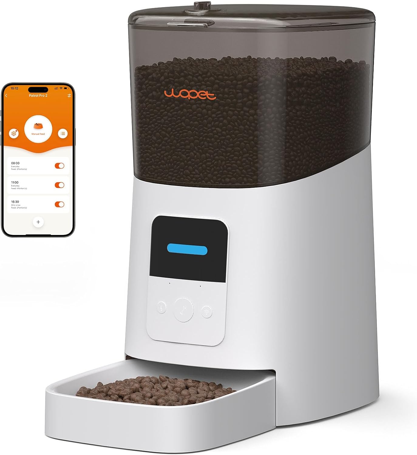 WOPET 6L Automatic Cat Feeder, WiFi Automatic Dog Feeder with APP Control for Remote Feeding, Cat Food Dispenser with Low Food Sensor and Voice Recorder, Up to 15 Meals Per Day