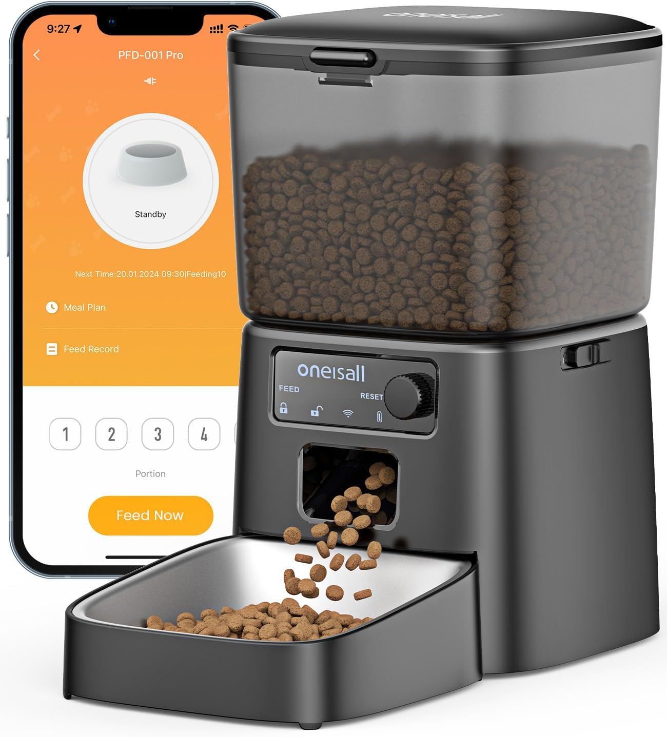 oneisall 2.4 GHz Wi-Fi Automatic Cat Feeder, 3.5L/15 Cups
