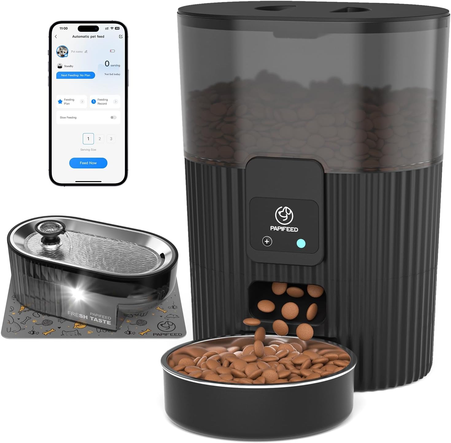 PAPIFEED Automatic Cat Feeder and Water Fountain Stainless Steel