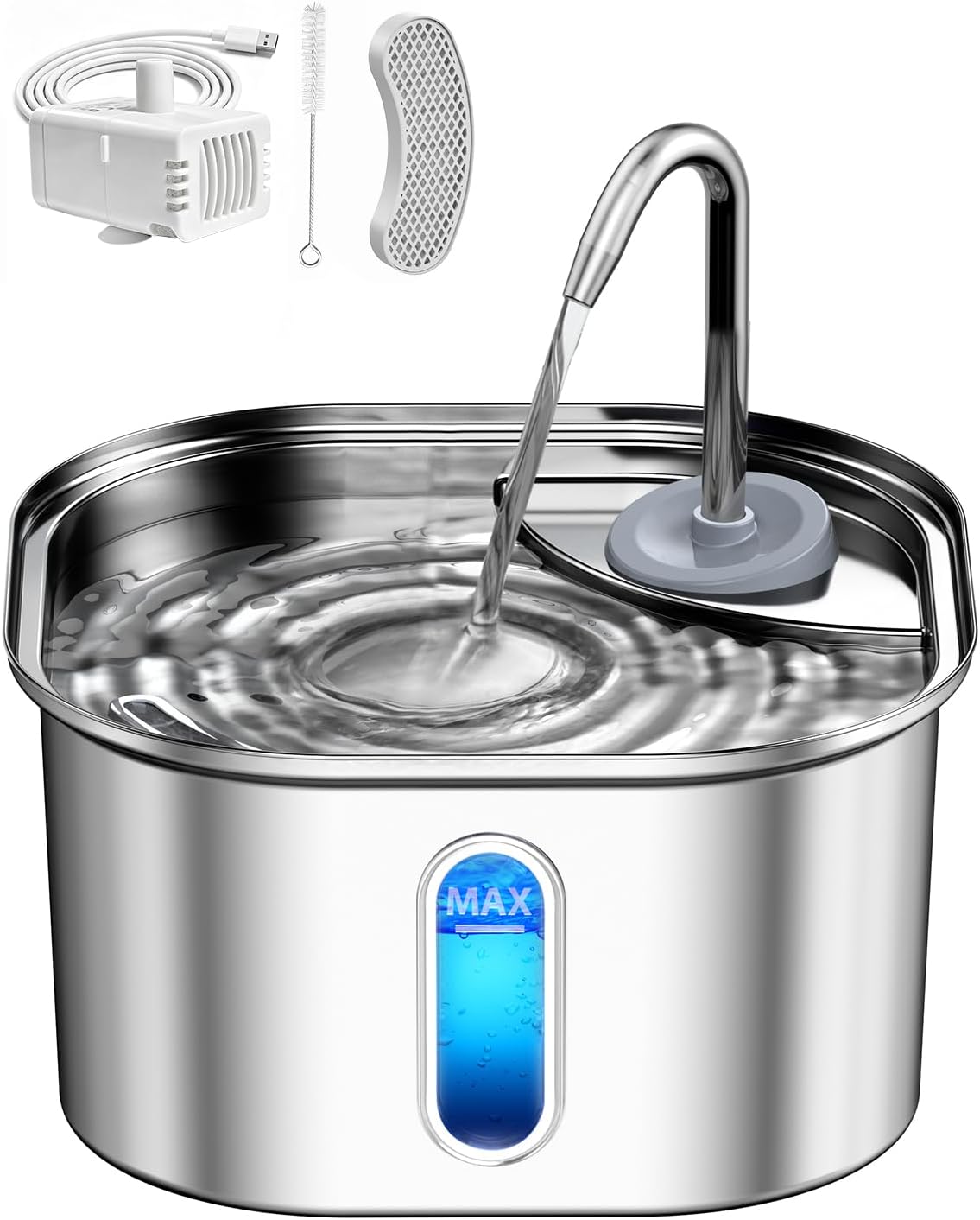 Stainless Steel Cat Water Fountain for Cats Indoor 3.2L 108oz BPA-Free S304 | 20dB Super quiet pump with 1.5m cable, Faucet style, 6-layer effective cat fountain filter, Metal cat Fountain for drinking : Pet Supplies